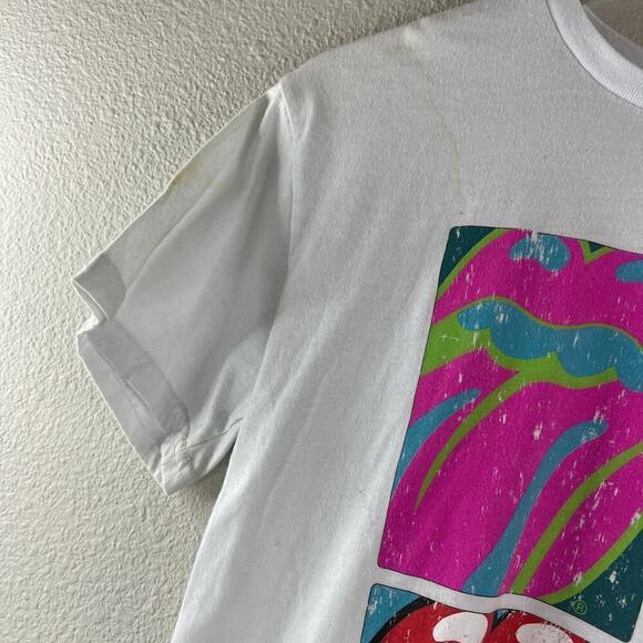 Rolling Stones T Shirt 4 Tongues Logos White Rock and Roll Womens Size L - Picture 3 of 5